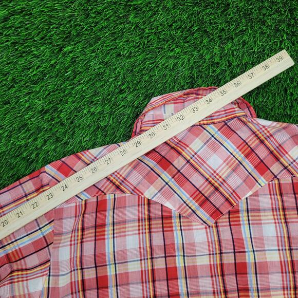 Vintage 80s Osh-Kosh Cowboy Plaid Shirt M/L 21x29 Pearl-Snap - Picture 3 of 12